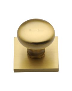Heritage Brass Satin Brass Victorian Round Cabinet Knob with Square Backplate 32mm
