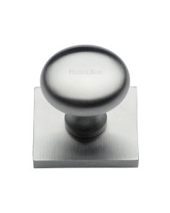 Heritage Brass Satin Chrome Victorian Round Cabinet Knob with Square Backplate 32mm