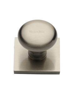 Heritage Brass Satin Nickel Victorian Round Cabinet Knob with Square Backplate 32mm