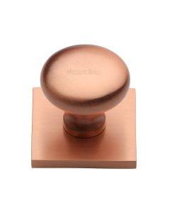 Heritage Brass Satin Rose Gold Victorian Round Cabinet Knob with Square Backplate 32mm