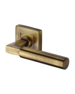 Antique Brass Bauhaus Sq Door Handle on Square Rose