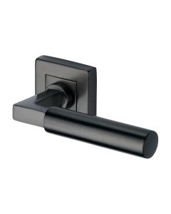 Matt Black Bauhaus Sq Door Handle on Square Rose