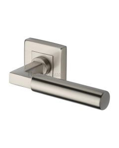 Satin Nickel Bauhaus Sq Door Handle on Square Rose