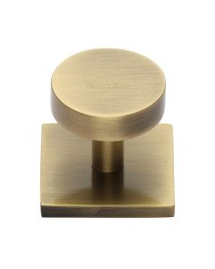 Heritage Brass Antique Brass Disc Cabinet Knob With Square Backplate 32mm