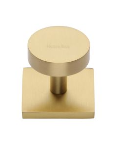 Heritage Brass Satin Brass Disc Cabinet Knob With Square Backplate 32mm