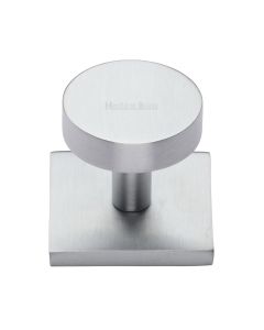 Heritage Brass Satin Chrome Disc Cabinet Knob With Square Backplate 32mm