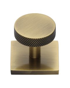 Heritage Brass Antique Brass Knurled Disc Cabinet Knob with Square Backplate 32mm
