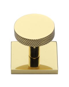 Heritage Brass Polished Brass Knurled Disc Cabinet Knob with Square Backplate 32mm