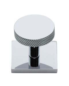 Heritage Brass Polished Chrome Knurled Disc Cabinet Knob with Square Backplate 32mm