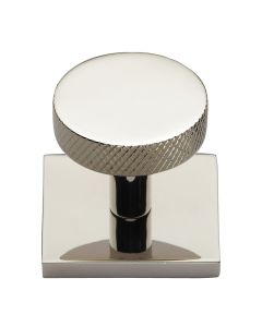 Heritage Brass Polished Nickel Finish Knurled Disc Cabinet Knob with Square Backplate 32mm