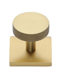 Heritage Brass Satin Brass Knurled Disc Cabinet Knob with Square Backplate 32mm