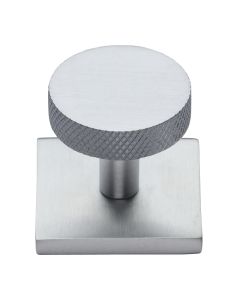 Heritage Brass Satin Chrome Knurled Disc Cabinet Knob with Square Backplate 32mm