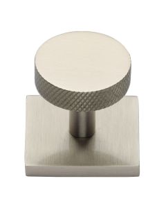 Heritage Brass Satin Nickel Knurled Disc Cabinet Knob with Square Backplate 32mm