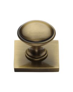 Heritage Brass Antique Brass Domed Cabinet Knob with Square Backplate 32mm