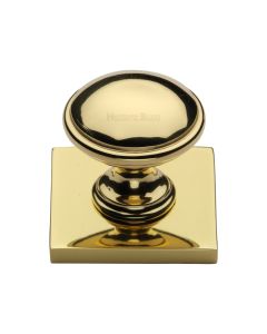 Heritage Brass Polished Brass Domed Cabinet Knob with Square Backplate 32mm