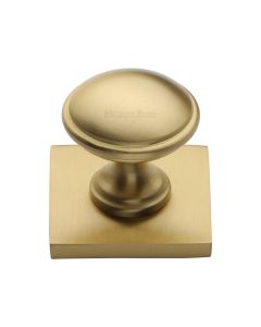 Heritage Brass Satin Brass Domed Cabinet Knob with Square Backplate 32mm