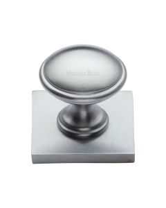 Heritage Brass Satin Chrome Domed Cabinet Knob with Square Backplate 32mm