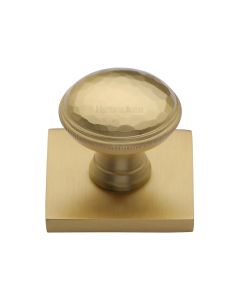 Heritage Brass Satin Brass Diamond Cut Cabinet Knob with Square Backplate 32mm