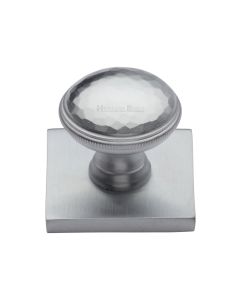 Heritage Brass Satin Chrome Diamond Cut Cabinet Knob with Square Backplate 32mm