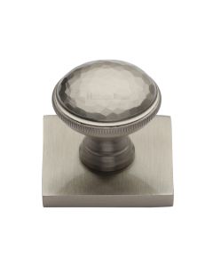 Heritage Brass Satin Nickel Diamond Cut Cabinet Knob with Square Backplate 32mm