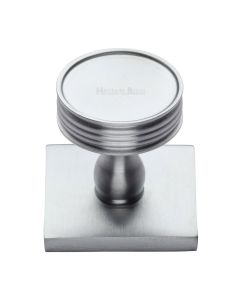 Heritage Brass Satin Chrome Venetian Cabinet Knob with Square Backplate 32mm