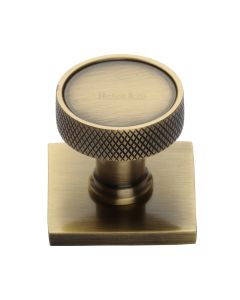 Heritage Brass Antique Brass Florence Knurled Cabinet Knob with Square Backplate 32mm