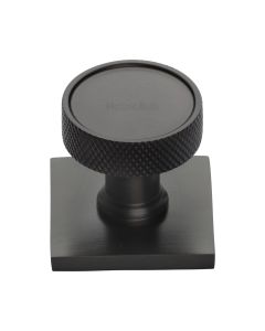 Heritage Brass Matt Bronze Florence Knurled Cabinet Knob with Square Backplate 32mm