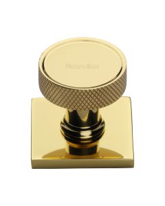 Heritage Brass Polished Brass Florence Knurled Cabinet Knob with Square Backplate 32mm