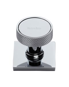 Heritage Brass Polished Chrome Florence Knurled Cabinet Knob with Square Backplate 32mm