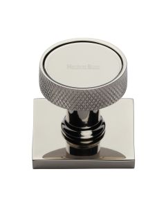 Heritage Brass Polished Nickel Finish Florence Knurled Cabinet Knob with Square Backplate 32mm