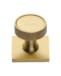 Heritage Brass Satin Brass Florence Knurled Cabinet Knob with Square Backplate 32mm
