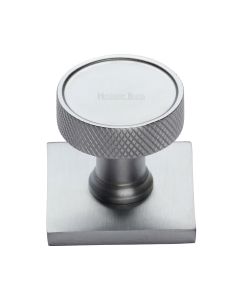 Heritage Brass Satin Chrome Florence Knurled Cabinet Knob with Square Backplate 32mm