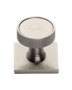 Heritage Brass Satin Nickel Florence Knurled Cabinet Knob with Square Backplate 32mm