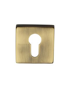 Antique Brass Euro Profile Cylinder Escutcheon Square - SQ5004