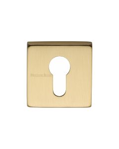 Satin Brass Euro Profile Cylinder Escutcheon Square - SQ5004