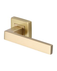 Satin Brass Delta Sq Door Handle on Square Rose