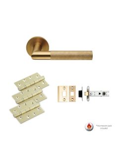 LATCH PACK - Satin Brass Crown Knurled Lever Door Handle Set-30 Minute Protection