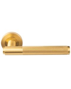 Satin Brass Manital Syntax Knurled Lever on Round Rose | SX5SB