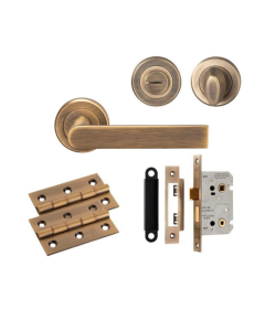 BATHROOM PACK - Antique Brass Serozzetta Edge Lever Handle Door Kit 