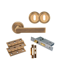 Antique Brass Serozzetta Edge Lever Handle Door Kit - Lock