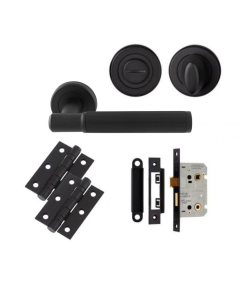 Matt Black Image Lines Lever Handle Door Kit - Bathroom