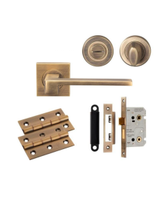 Antique Brass Serozzetta Equi Lever Handle Door Kit - Bathroom