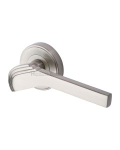 Satin Nickel Tiffany Door Handle on Round Rose