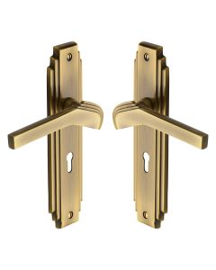 Heritage Brass Antique Brass Tiffany Door Handle on Plate - Lever Lock