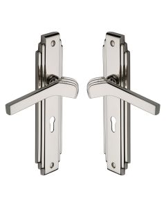 Heritage Brass Polished Nickel Finish Tiffany Door Handle on Plate - Lever Lock