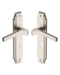 Heritage Brass Satin Nickel Tiffany Door Handle on Plate - Lever Lock