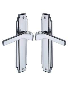 Heritage Brass Polished Chrome Tiffany Door Handle on Plate - Lever Latch