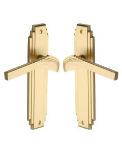 Heritage Brass Satin Brass Tiffany Door Handle on Plate - Lever Latch