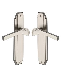 Heritage Brass Satin Nickel Tiffany Door Handle on Plate - Lever Latch
