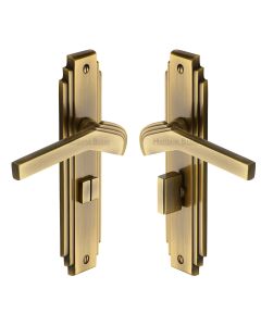 Heritage Brass Antique Brass Tiffany Door Handle on Plate - Bathroom Set